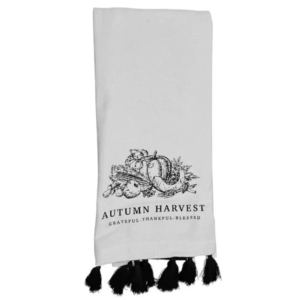 MRKT Autumn Harvest Black White Graphic Gingham Plaid Cotton Towel Gift Set